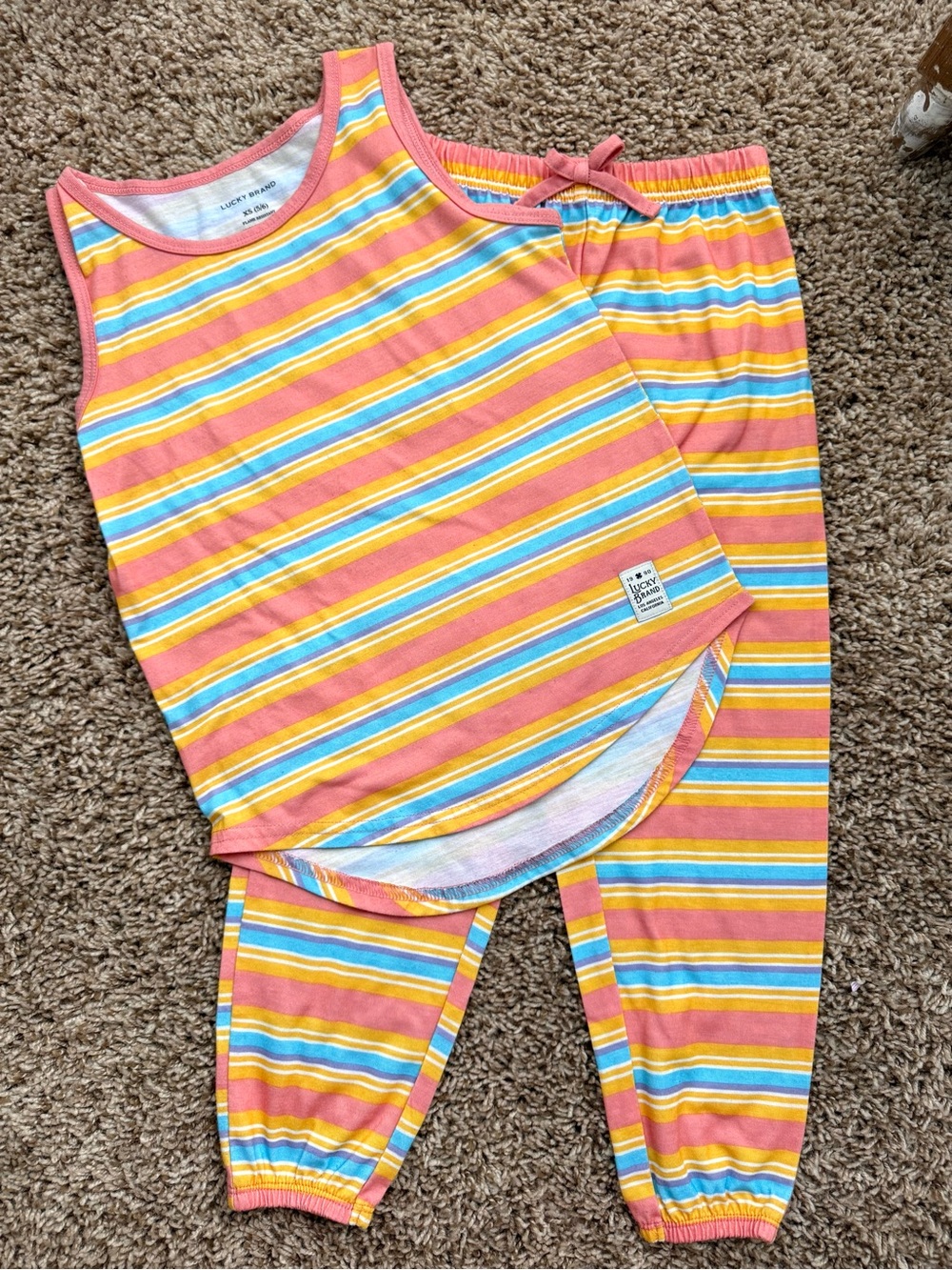 Lucky Brand Girls XS 5/6 Striped Tank & Jogger Pajama Set